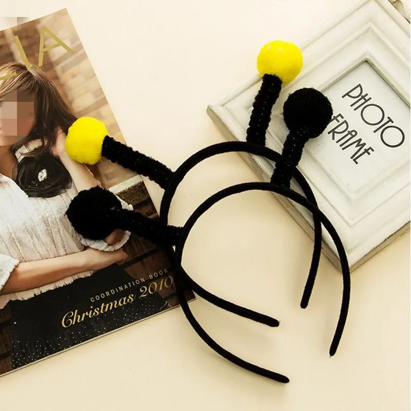 Party Fly Bee Ant Antennae Headband Black Yellow Ball  Birthday  Animal Hair Bands  Plush Halloween Costume Cosplay