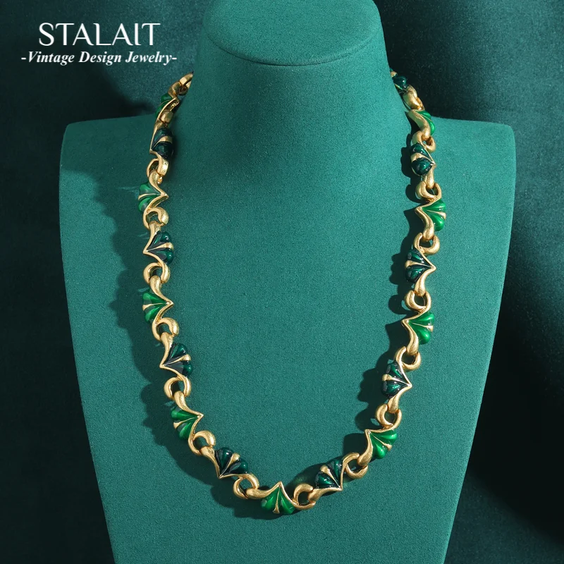 

Винтажное ожерелье с зеленым сердцем и звеньями, цепочка золотого цвета, аксессуары, красота, роскошный дизайнер, женские ювелирные изделия высокого качества