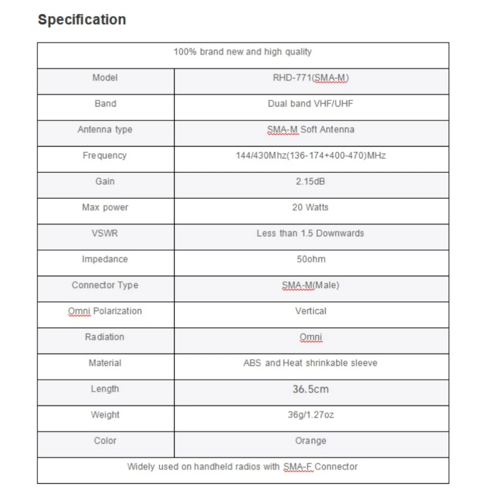 Retevis RHD-771 Walkie-Talkie-Antenne SMA-M VSWR Weniger als 1,5 Hochverstärkung für HA1UV RA89R/G RT3S für Baofeng für ICOM für Yaesu – Detail 10