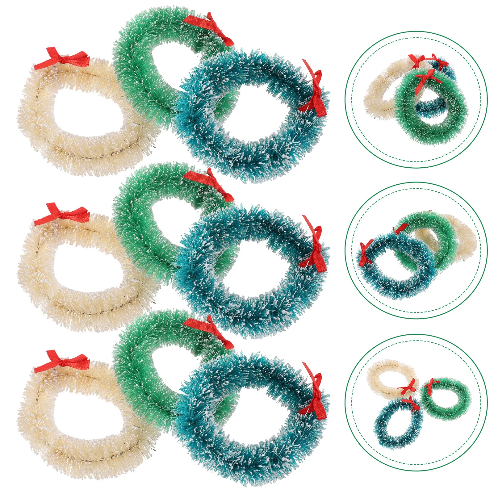 

9Pcs Mini Xmas Sisal Wreaths Hanging Xmas Tree Decor Festive Garland DIY Card Making Craft Small Decorative Wreaths