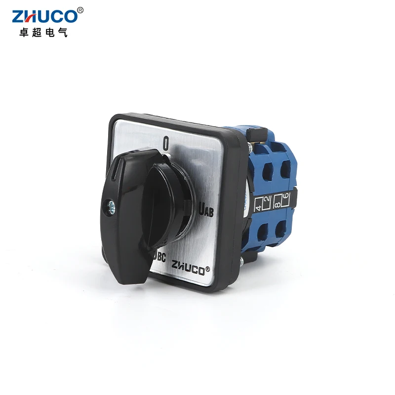 

ZHUCO SZW26/LW26-20 YH2.2 20A 2 Poles 8 Screws 4 Positions Selector Voltage Transfer Rotary Cam Changeover Voltmeter Switch