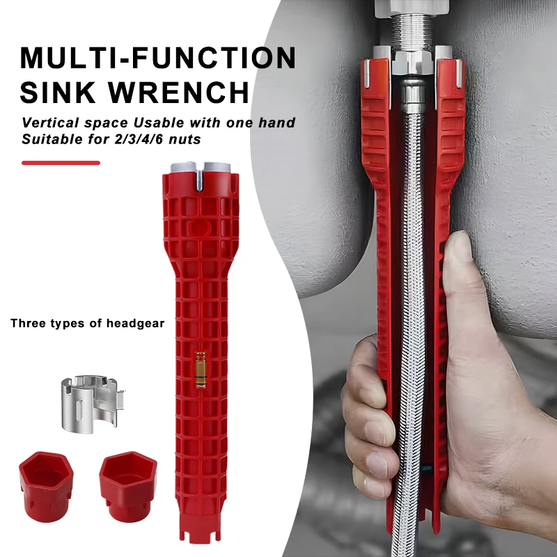 Multifuncional Pia Torneira 24 em Chave de Tubulação Anti-slip Handle Cabeça Dupla Cozinha Banheiro Reparo da Tubulação de Água