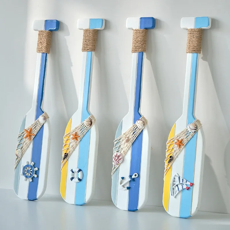 Mediterranean Wooden Oar Paddle Wall Decor 2 Pcs Set Nautical Coastal Hanging Ornament