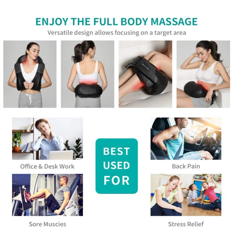 Professional Kneading Massager with Heat Therapy - Electric Neck/Shoulder/Waist/Back Massage Pad for Home & Office Use