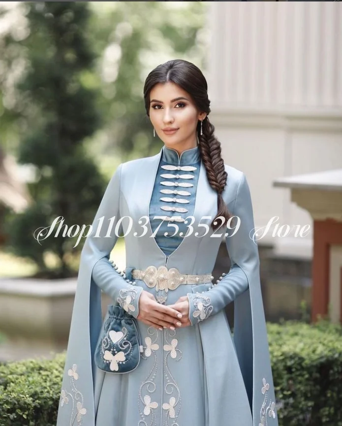 Blue Arabian Bridal Wedding Dresses Luxury High Neck Muslim Caucasian Ethnic Wedding Dresses فساتين للمناسبات الخاصة