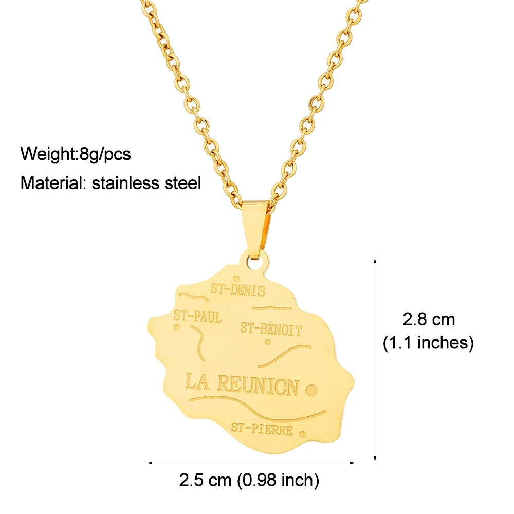 France Reunion Island Map Pendant Necklace Stainless Steel For Women Girls Gold Silver Color Charm Fashion Female Choker Jewelry