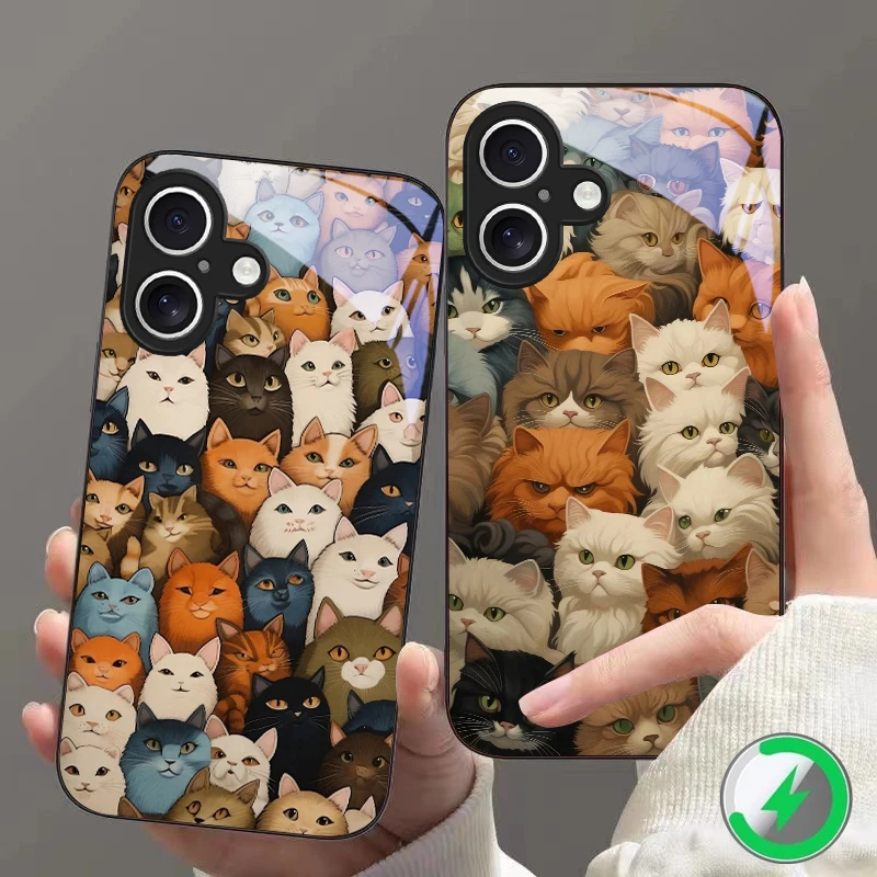 Harmonious cat scene For iPhone 17 Pro Max 16 15 17 Air 14 13 Plus 12 mini 11 XR Xs 16E 17ProMax 8 For Magsafe Glass Phone Case