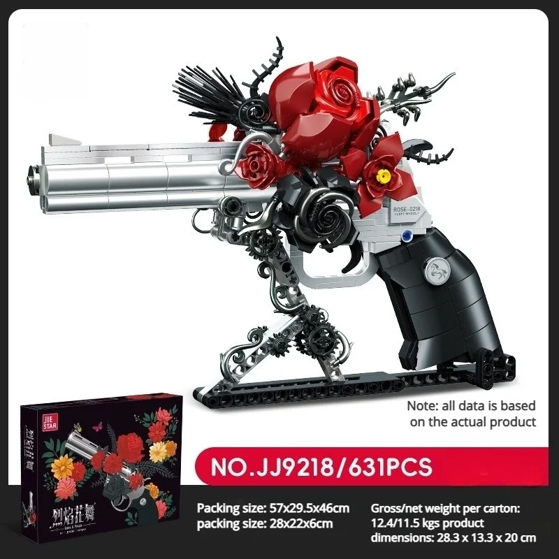 

Rose Revolver Pistol MOC Military Red Petal Gun DIY Pistol Model Set Building Blocks Toy Valentine's Day Gift For Adults And Kid