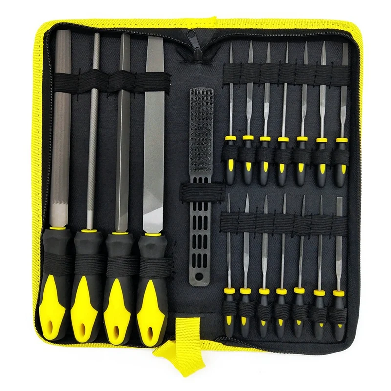 Top-19Pcs Metal Steel File Grinding Tool With Flat File, Semi-Circular File, Circular File, Triangular File And Needle File.