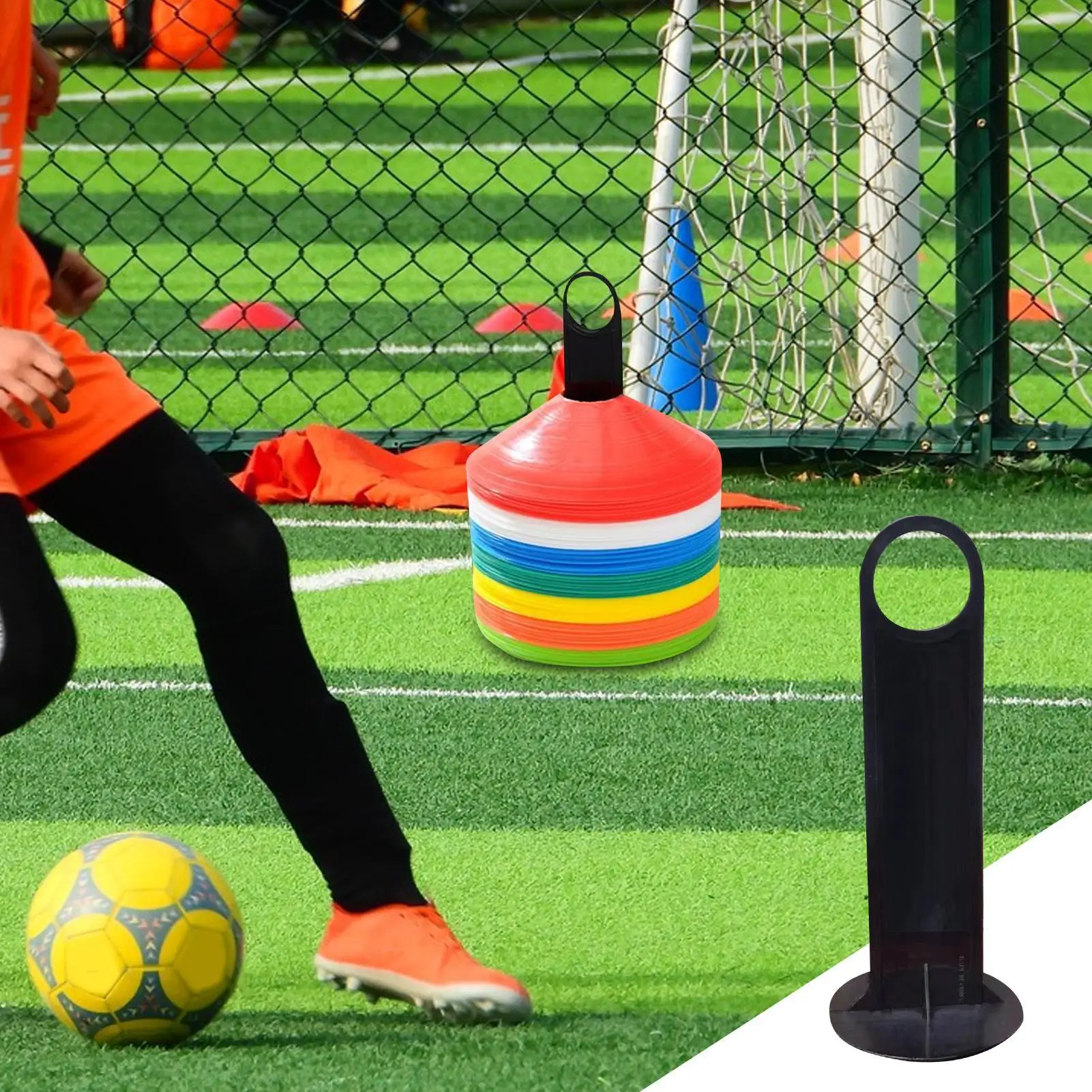 حامل مخاريط تدريب كرة القدم، حامل علامة رياضية، قرص بلاستيكي، رف تخزين، رفوف تسجيل، حامل حاجز، أسود