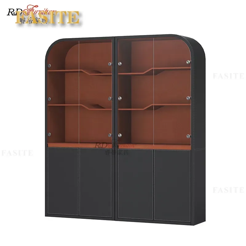 Modern Simple Leather Art File Cabinet Office Floor Storage Locker Living Room Wine Glass Display Cabinet Background