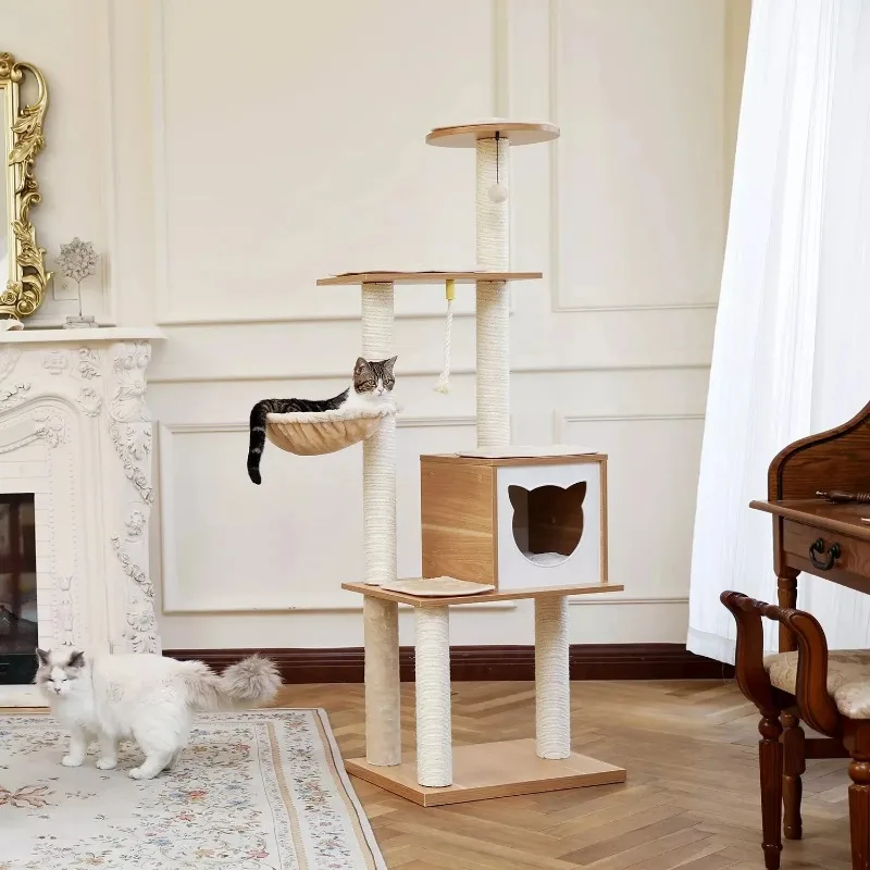

Warehouse Modern Wooden Multi-level Cat Tree House Cat Scratching Tree