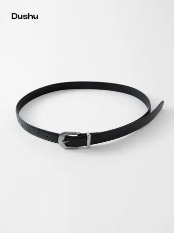DUSHU 2026 Summer Women's Minimalist Retro Black PU Leather Waist Belt - Classic Versatile for Daily and Office Wear