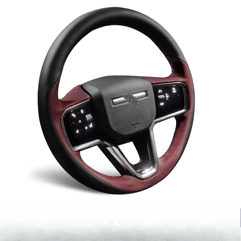 

Hand-Stitched black white Genuine Leather Car Steering Wheel Cover for Land Rover Range Rover Sport III(L461) Discovery Sport