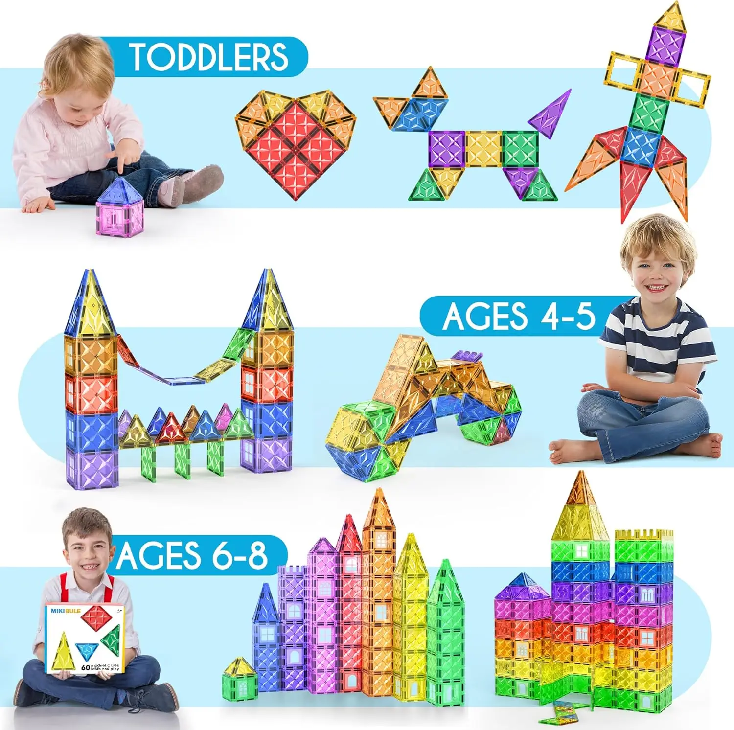 Jeu de tuiles magnétiques pour tout-petits, blocs de construction STEM, mentaires oriel et créatif, apprentissage manipulateur pour enfants, 42 pièces