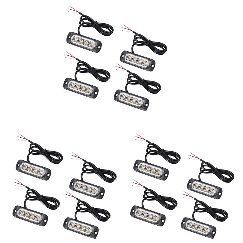 12Pcs 4 Led Amber Recovery Strobe Lights 12V 24V Orange Grill Breakdown Flashing