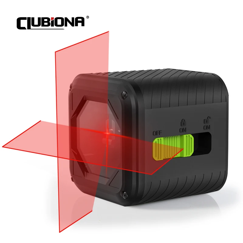 Clubiona เลเซอร์วัดระดับแสงสีแดง2เส้นปรับระดับด้วยตัวเองเพื่อตัดขวางแนวนอนและแนวตั้งพร้อมตัวยึดแม่เหล็ก