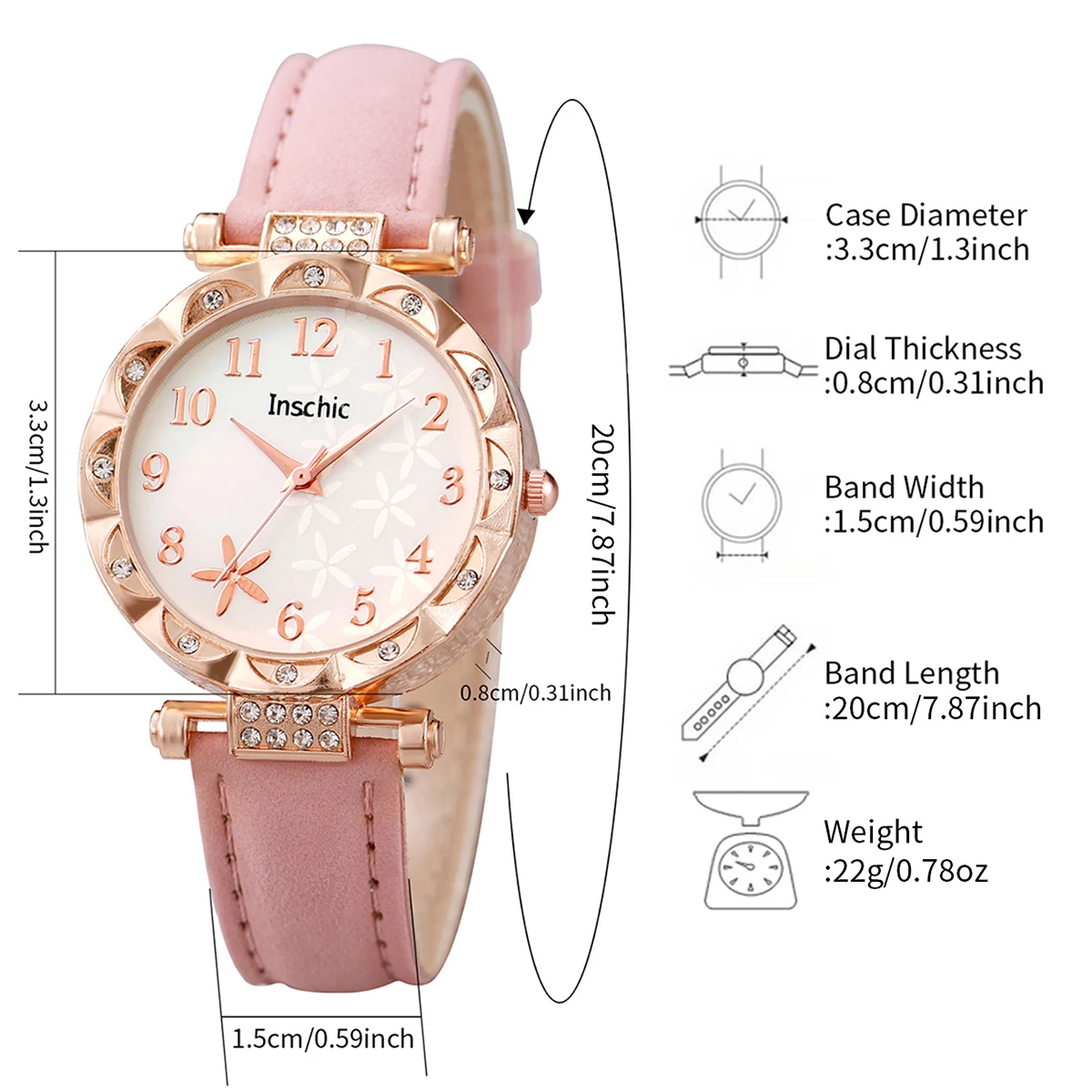 6PCS/Set Fashion Flowers Dial Women\'s Quartz Watch Leather Band Watches Rhinestone Jewelry Set(Without Box)