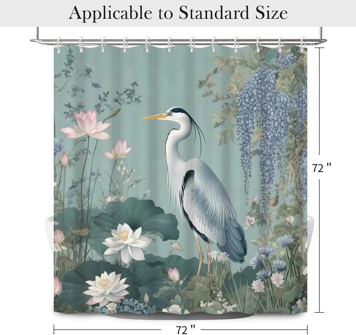 Elegant Lotus Heron Nature Floral Botanical Shower Curtain Waterproof Polyester Tropical Jungle Bathroom Decor Home Accent Curta