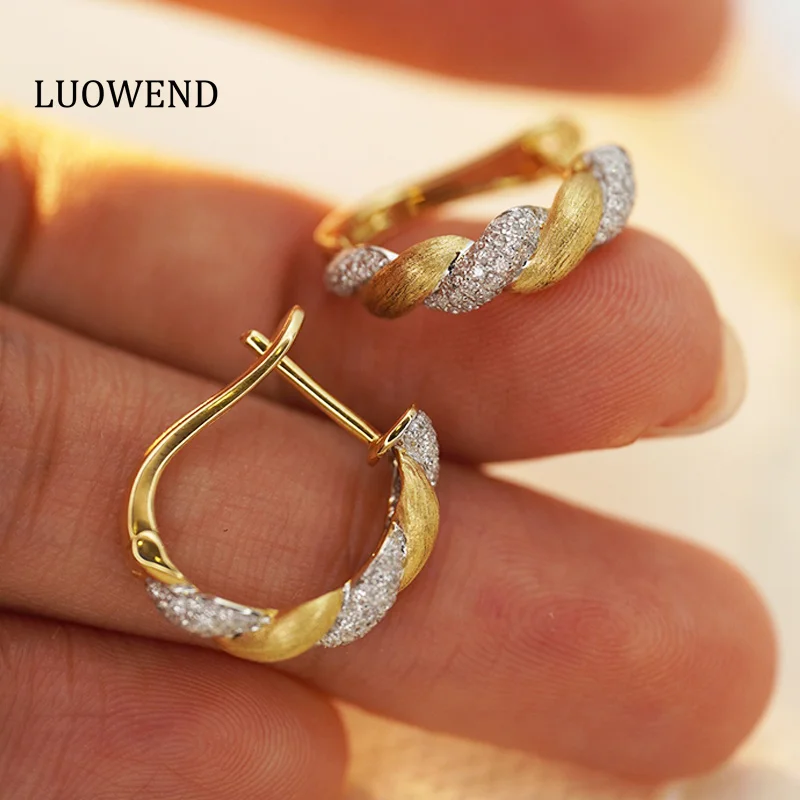 

LUOWEND 18K White and Yellow Gold Earrings Fashion 0.38carat Real Natural Diamond Hoop Earrings for Women Engagement Jewelry