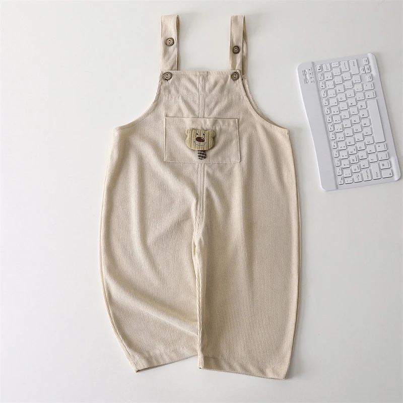 Autumn Toddler Baby Boys Girls Solid Corduroy Suspander Romper Cute Bear Head Decor Overalls Kids Playsuit Jumpsuit Clothes