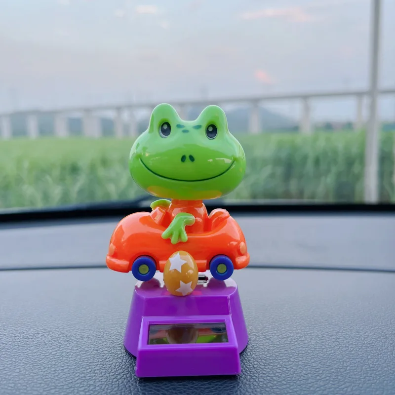 Energia solar dos desenhos animados animal balanço dança brinquedo bonito sapo pato auto dança brinquedo solar console central do carro ornamento decoração presente engraçado