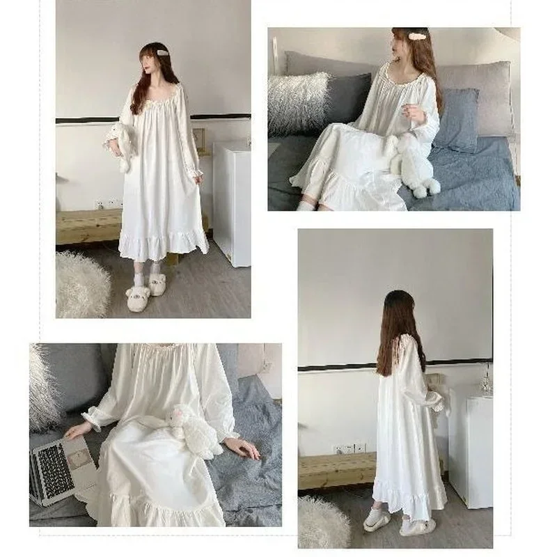 White Nightgown Sleepwear Lady Spring Autumn Long Sleeve Nightdress Loose Women Princess Nightgowns 5XL X150