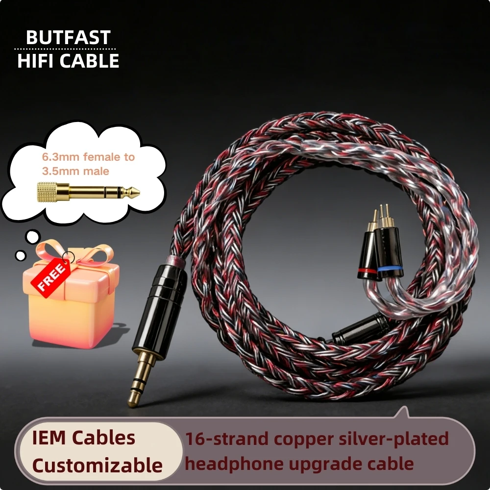 

Butfast Viper Iem Cable Silver-Plated 16 Cord Headphones Cable 2Pin 0.78MM Earphone Cable 7Hz X Crinacle Zero KZ ZA12 CCA Hydro