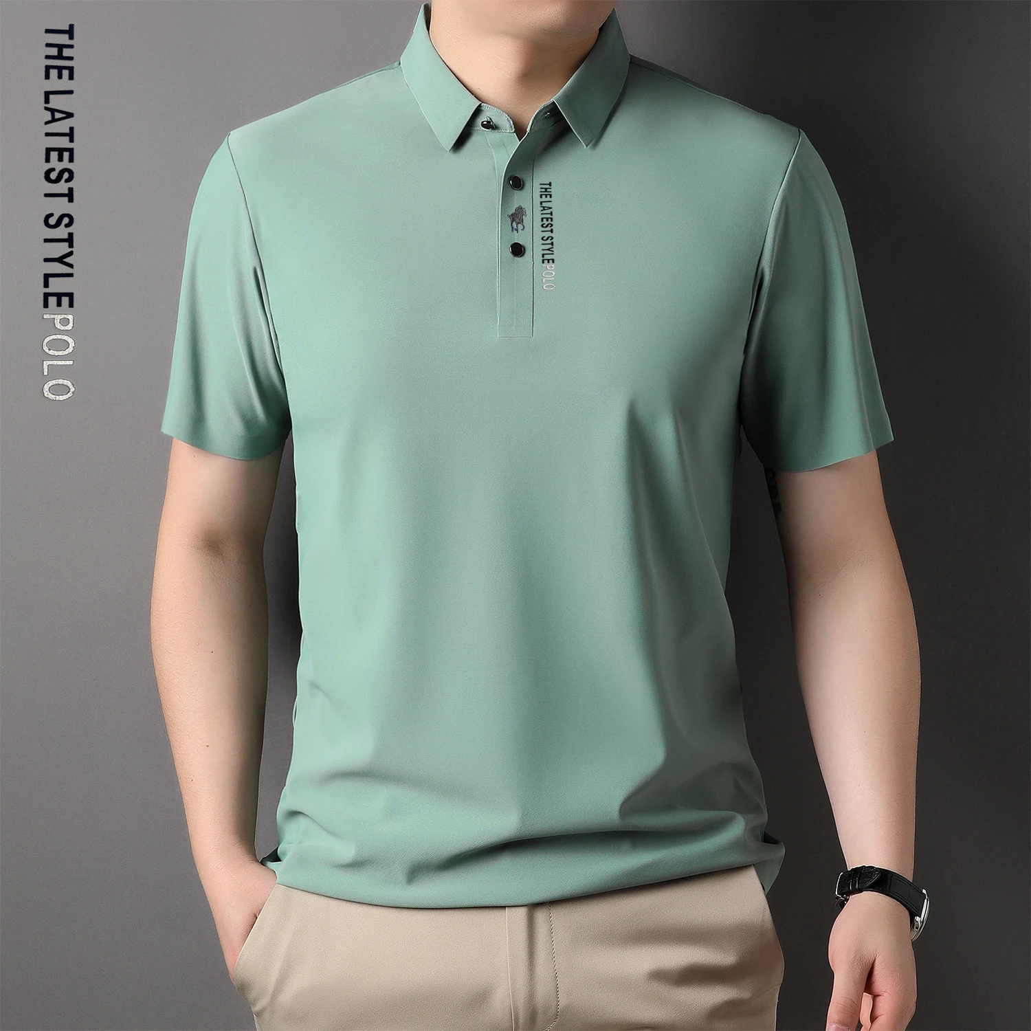 Brand Polo Shirt Short Sleeve 2024 Summer Fashion Embroidery Business Casual Cool Feeling Ice Silk Breathable Shirt Men Clothing