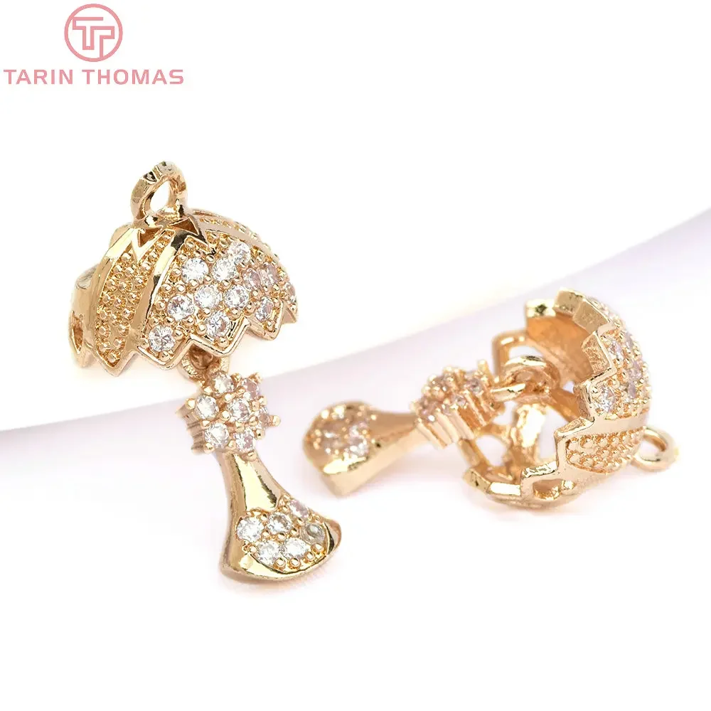 (6301) 4PCS 13x22MM 24K Gold Color Brass with Zircon Flower Bud Charms Pendants High Quality Jewelry Making Findings Wholesale