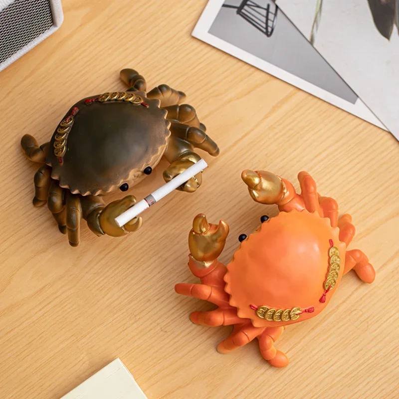 1pc Resin crab ashtray ornament Covered anti fly ash ashtray Animal shaped design Pen holder home decoration home gadgets
