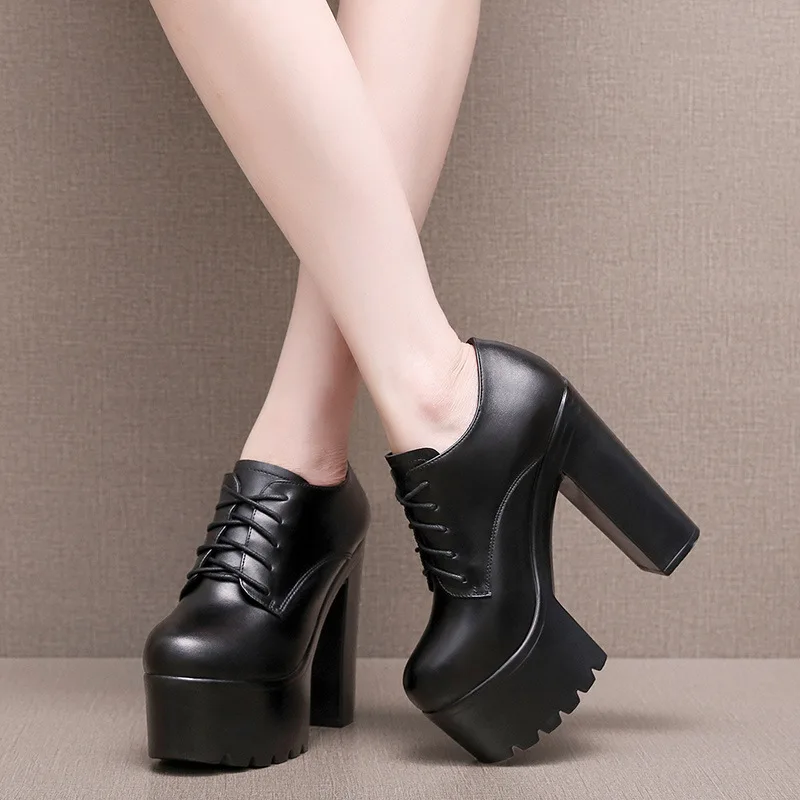 12 سنتيمتر 14 سنتيمتر حجم صغير 32-43 أحذية منصة نسائية أنيقة خريف شتاء 2025 كتلة عالية الكعب أحذية جلدية ل فستان نموذج مكتب #1