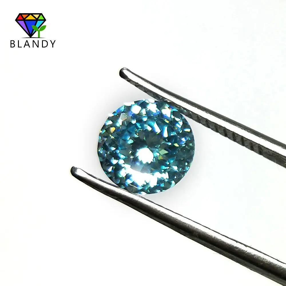 Factory Price Round Firework Cut 6.5mm Seablue Loose CZ Stone 8.0mm Aquamarine Cubic Zirconia Synthetic Gems For Jewelry Making