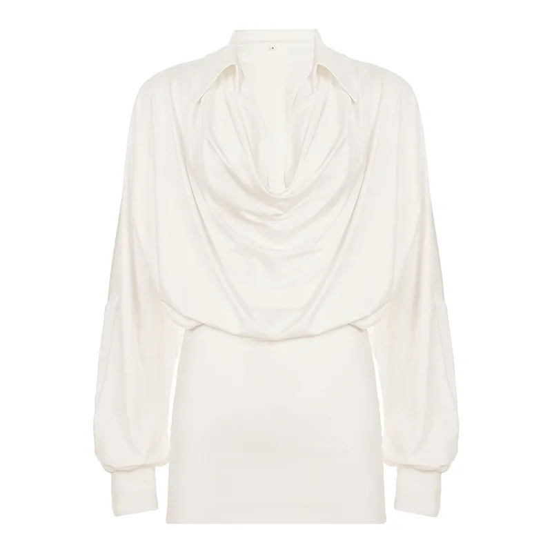 여성용 화이트 미니 셔츠 드레스 가을 신상 우아한 라펠 스윙 칼라 긴팔 짧은 드레스 캐주얼 스트리트웨어 파티 의상