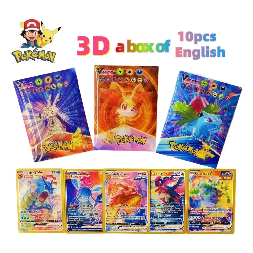 2024 60Pcs Pokemon 3D Shining Rainbow Cards English Vmax Gx Charizard Pikachu Trading Game Collection Battle Card Children Toys