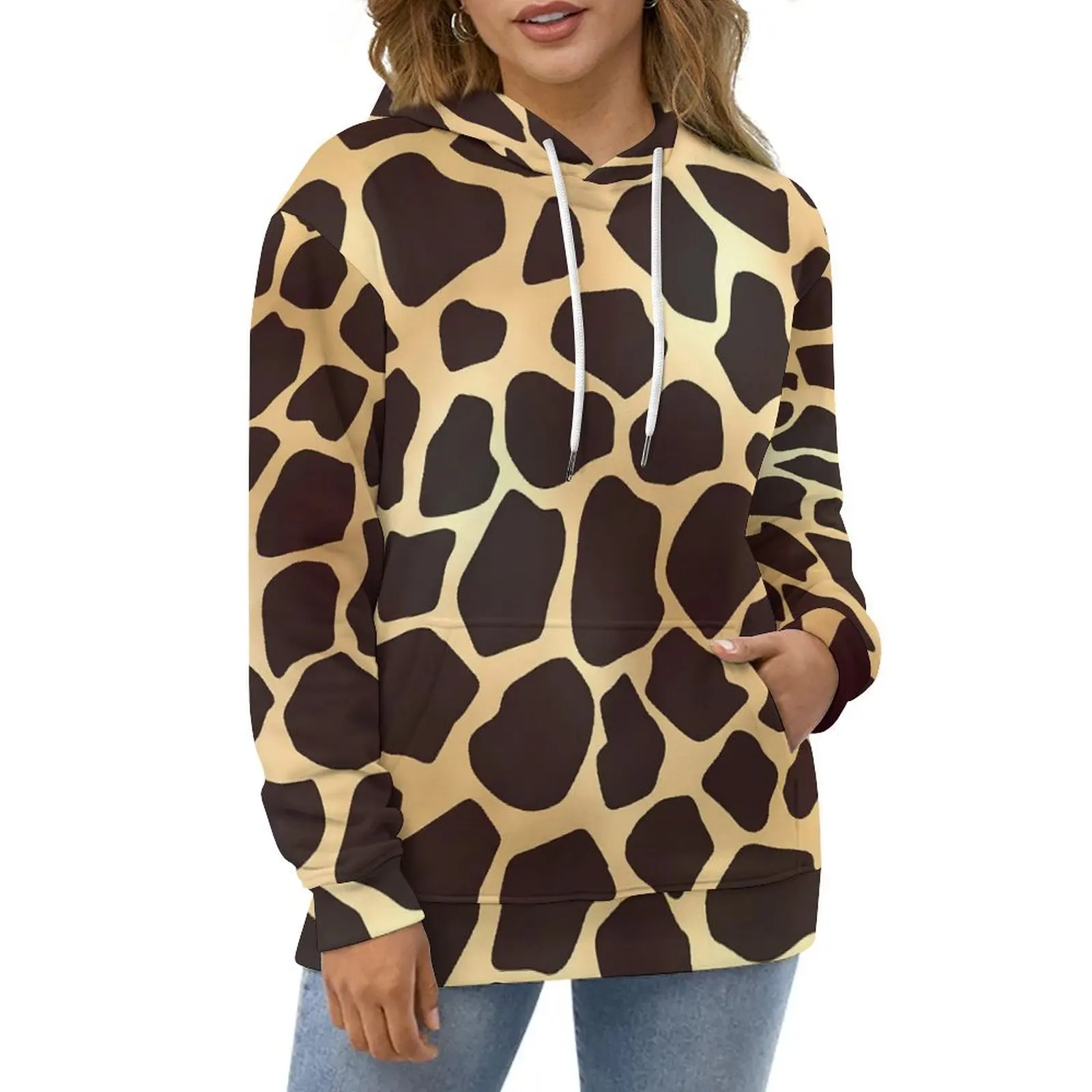 

Giraffe Animal Print Hoodies Gold Brown Hip Hop Casual Pullover Hoodie Long-Sleeve Funny Design Sweatshirts Big Size