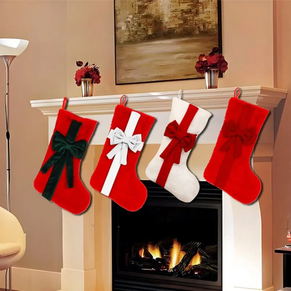 

Fireplace Pendant With Bow Christmas Stocking Lagre Size 3D Christmas Gift Bag Cartoon Xmas Tree Hanging Socks New Year