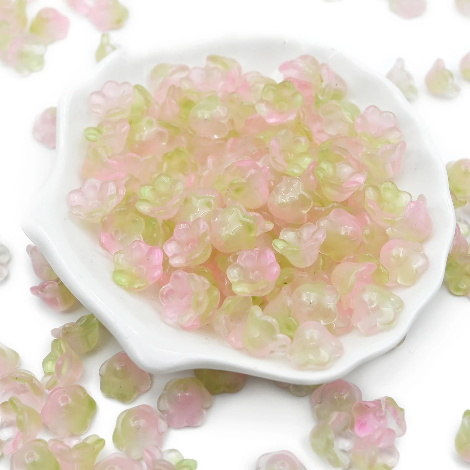 Gradient Pink Green Petunia Crystal Lampwork Beads For Needlework Diy Jewelry Making Handmade Bracelets Necklaces Accessories