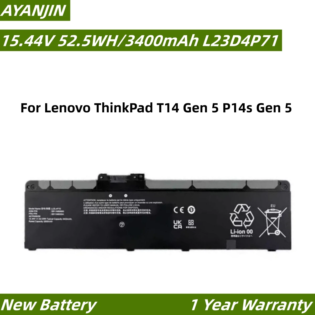 L23D4P71 L23M4P72 L23B4P70 L23C4P73 15.44V 52.5Wh 3400mAh Laptop Battery For Lenovo ThinkPad T14 Gen 5 P14s Gen 5 Series