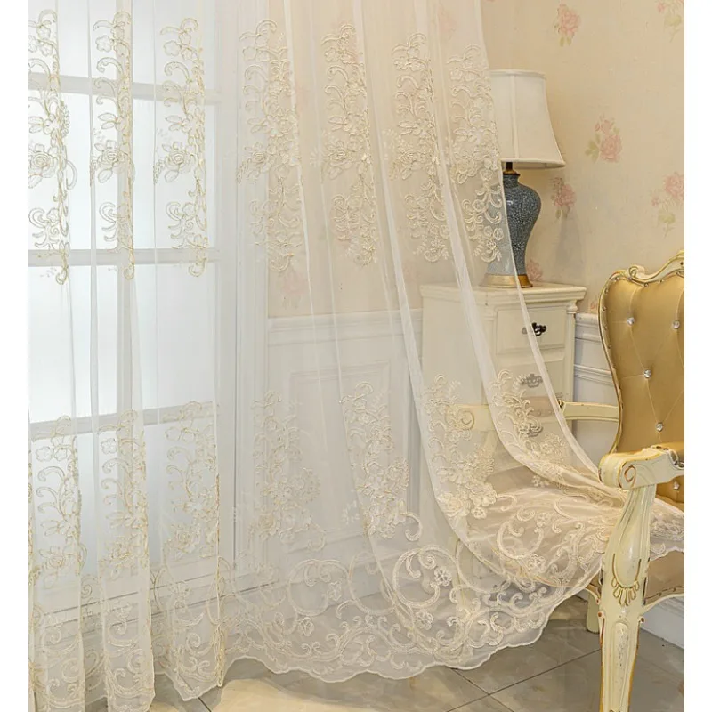 Embossed European Double-layer Embroidered Curtains with Blackout Fabric and Integrated Living Room, Bedroom, Balcony Curtains
