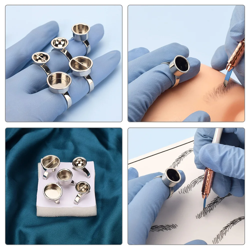 

5 шт., кольца с чернилами для татуировки из нержавеющей стали, пигментные чашки, кольца для клея для ресниц, держатель для ресниц, пигментные принадлежности для татуировки, чашки с чернилами для татуировки