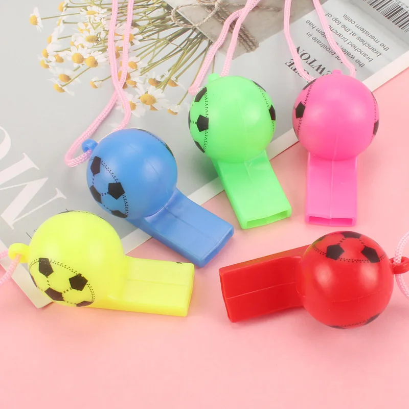 20pcs Soccer Patterns Whistle Plastic Sport Pendant Whistle Toys Kids Birthday Party Favor Treat Guest Gifts Goodie Bag Fillers