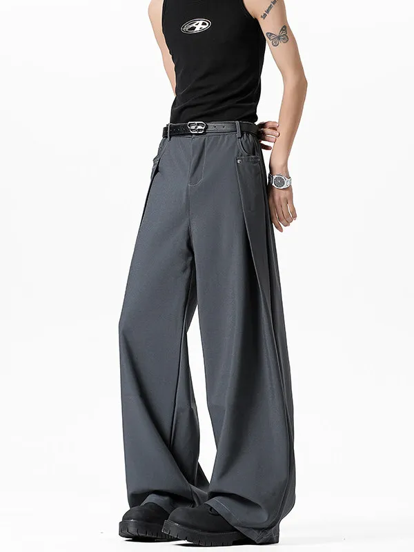 

TANGZ STUDIO Men's Wide Leg Casual Pants Loose Drapey Trousers Youth Faion Autumn Season Long Pants Cool Sle Design