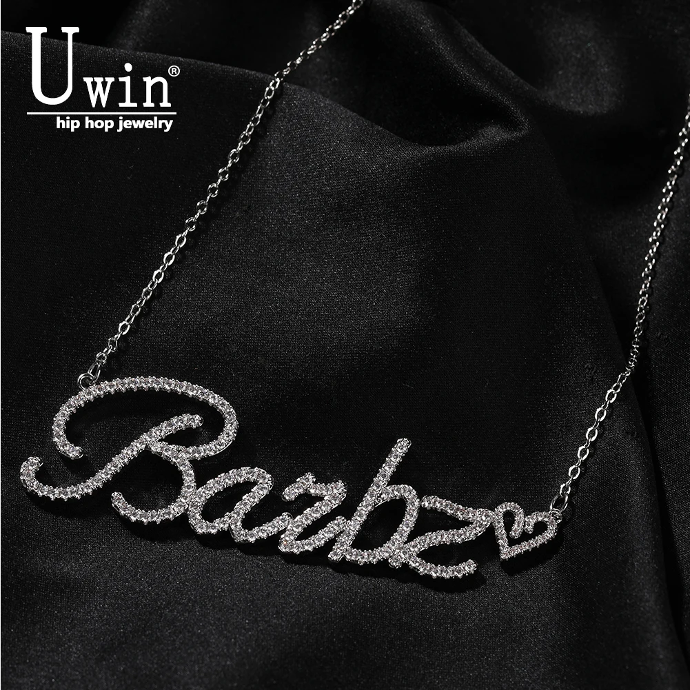 

UWIN Cursive Letter With Small Heart Custom Name Necklaces for Women Iced Out CZ Personalized Jewelry Accessories for Gift