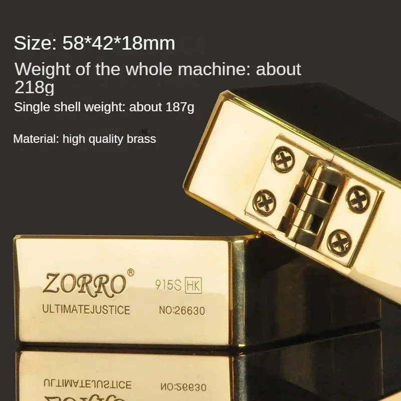 ZORRO Heavy Hinge Armor Shield Original Copper Light Plate Flat Head Thickened Brass Zorro Kerosene Lighter Men's Gadget 915S