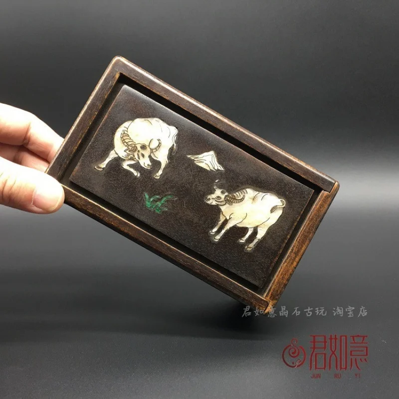 

Antique Style Inlaid Carved Double Bull with Mechanism Jewelry Box Wooden Box Small Box Antique Wood Carving Storage Box Dowry