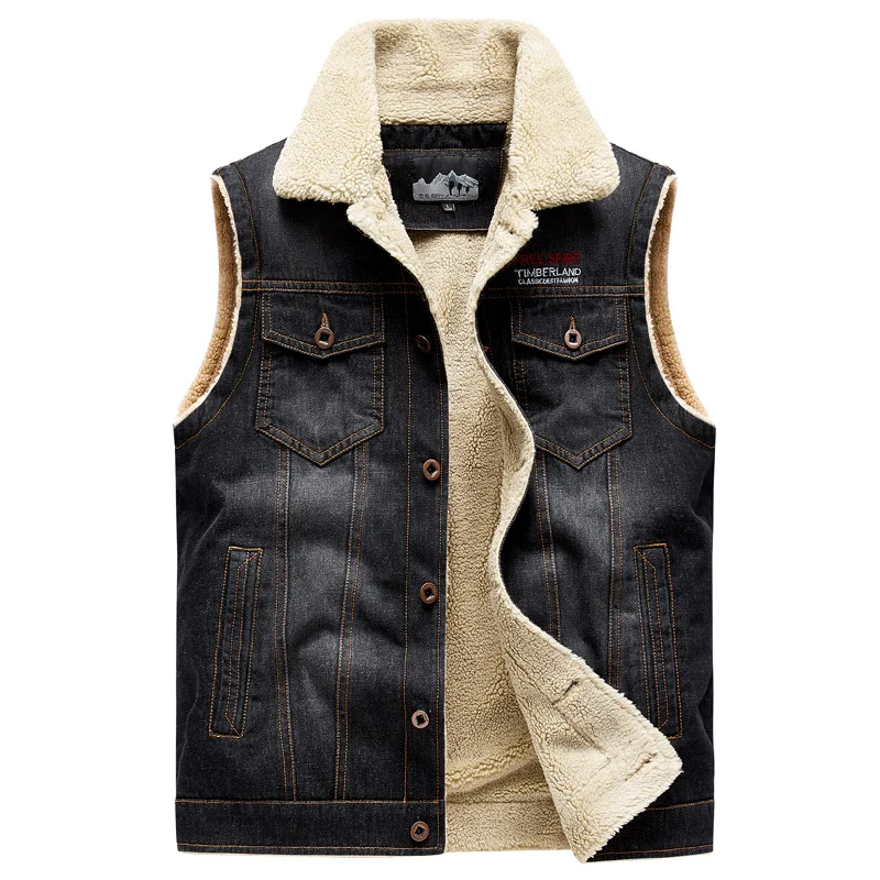 جديد أزياء الرجال متعددة جيوب الدنيم الصدريات رجل الشتاء الصوف الدافئة أكمام جاكيتات سترات جودة الذكور جينز قطني سترات 4
