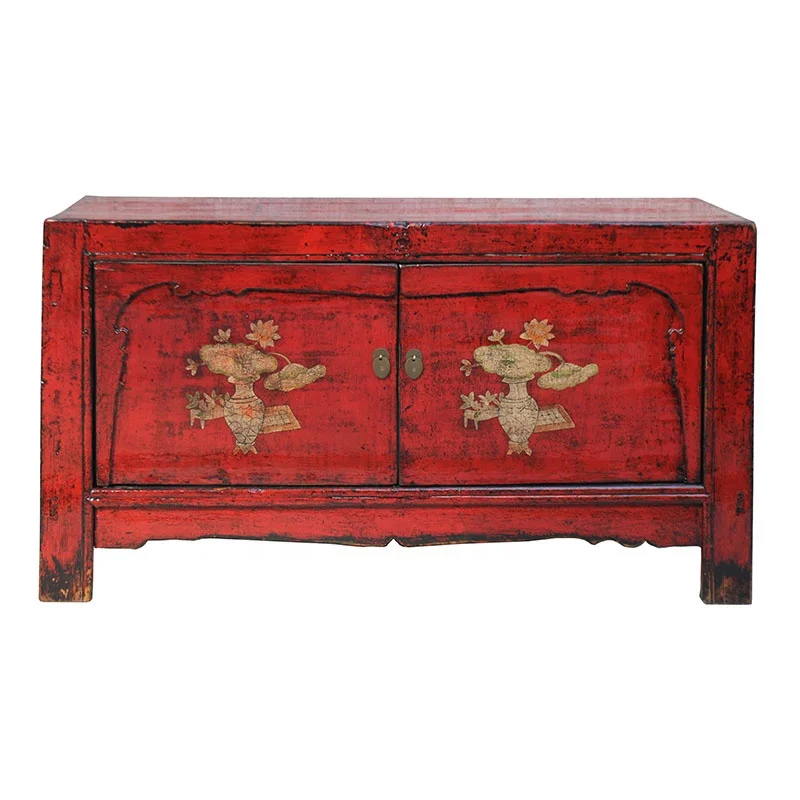 

Chinese Antique Hand Painting Furniture Wooden Lacquered Mongolia Cabinet