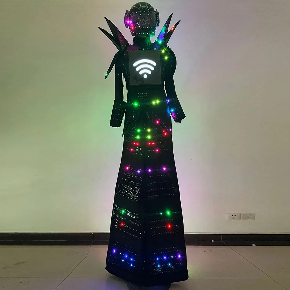 Traje de fiesta para niña, zancos LED de lujo, Robot Walker, brillo a todo Color, disfraz de píxeles inteligentes para baile, puesta en escena