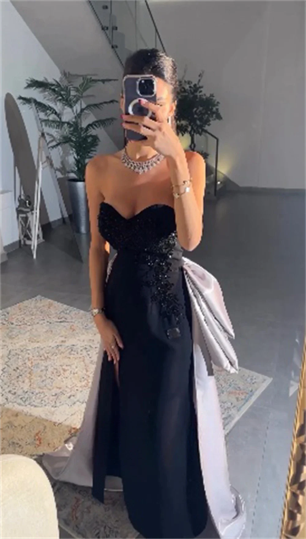 Customized Saudi Arabia Formal Evening Gown Strapless Column Anke Length Hi-Lo Stole Sequin Bespoke Occasion Dresses Prom Dress